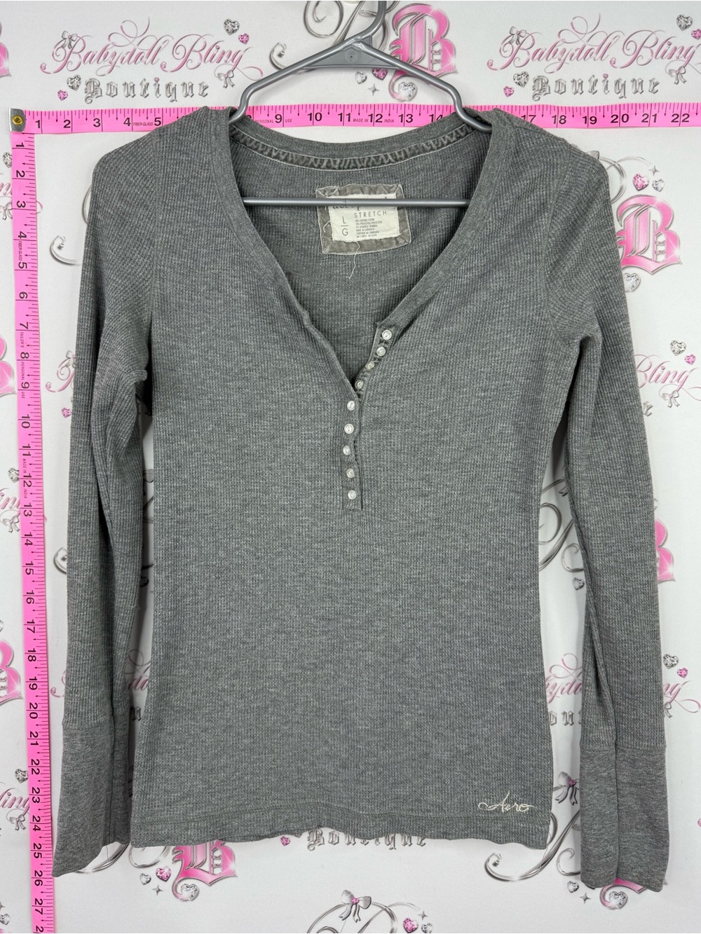 Aeropostale long sleeve shirt button up Gray Ribbed Long-Sleeve Henley Top